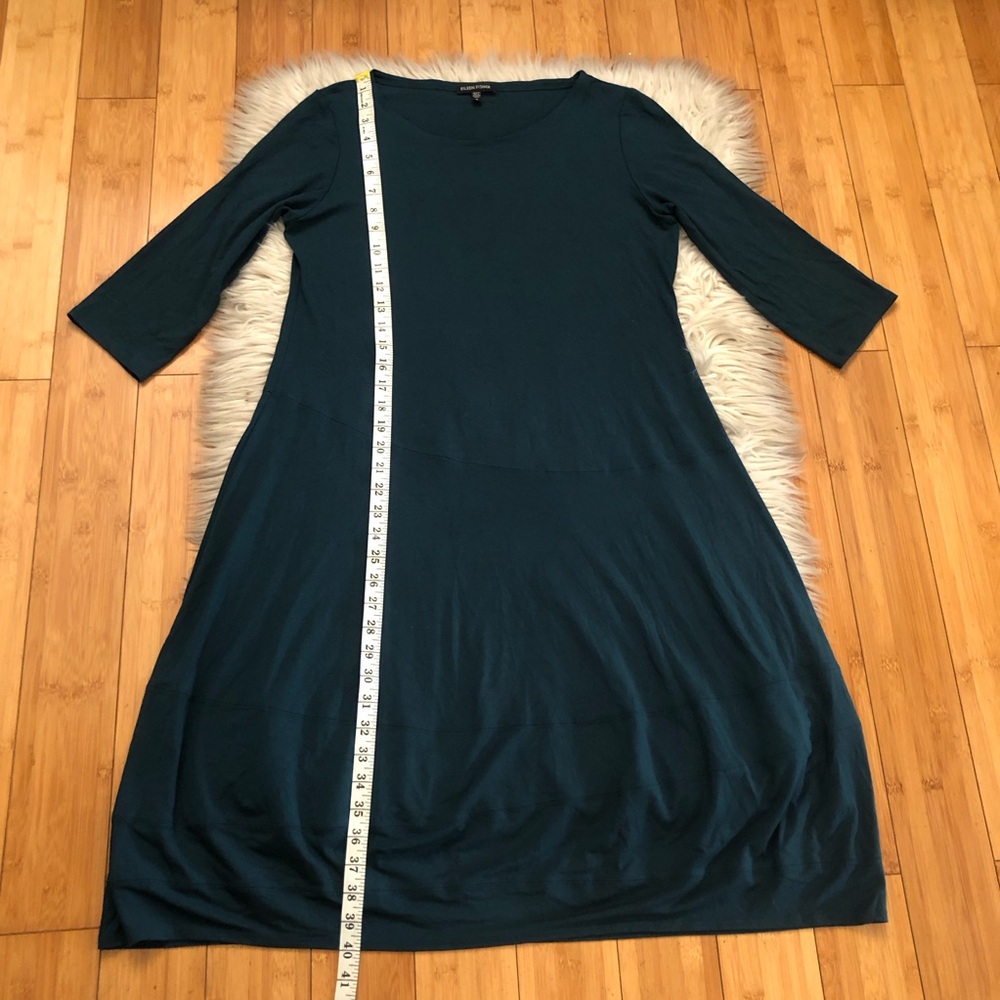 Eileen Fisher Minimalist Lagenlook 3/4 Sleeves Teal Green Womens Dress size M - Picture 10 of 10